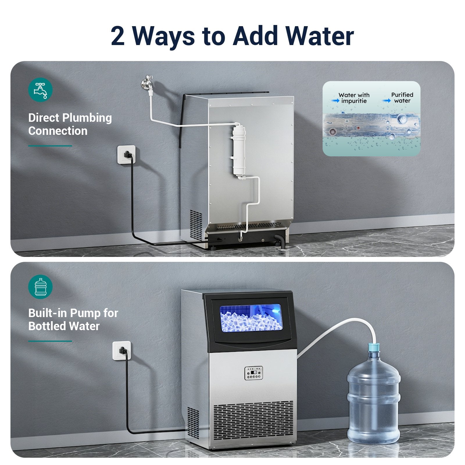 Friwest Commercial Ice Maker Machine,200 Lbs/24H with 33 Lbs Storage, 55-Cube Square Ice Maker, 15-Min First Batch, Self-Filling Water System, Stainless Steel Ice Machine for Restaurant, Bar & Shop