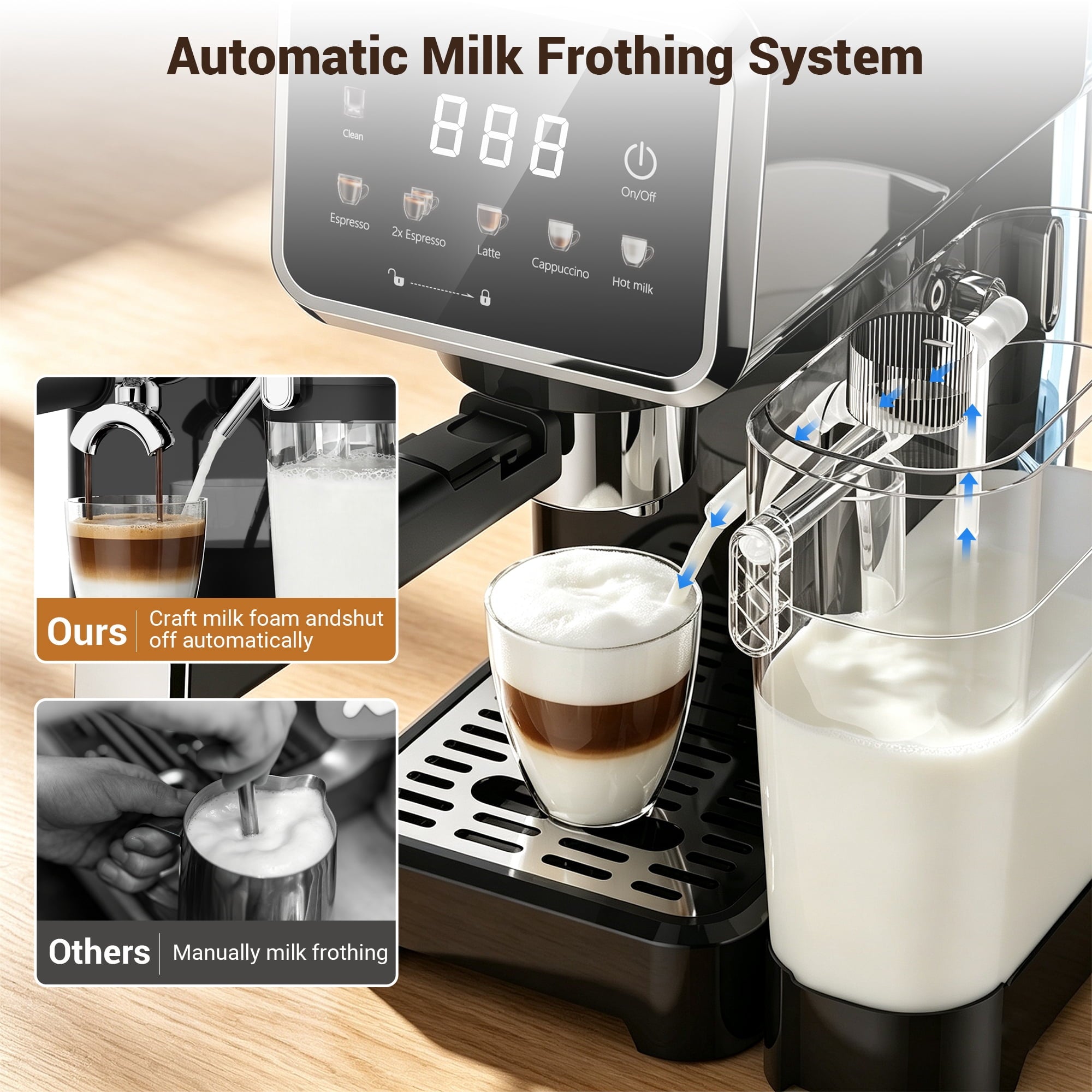 Friwest Espresso Machine 20 Bar, Super Compact Espresso Maker with Touch Screen, Professional Coffee Machine, Automatic Milk Frother for Cappuccino