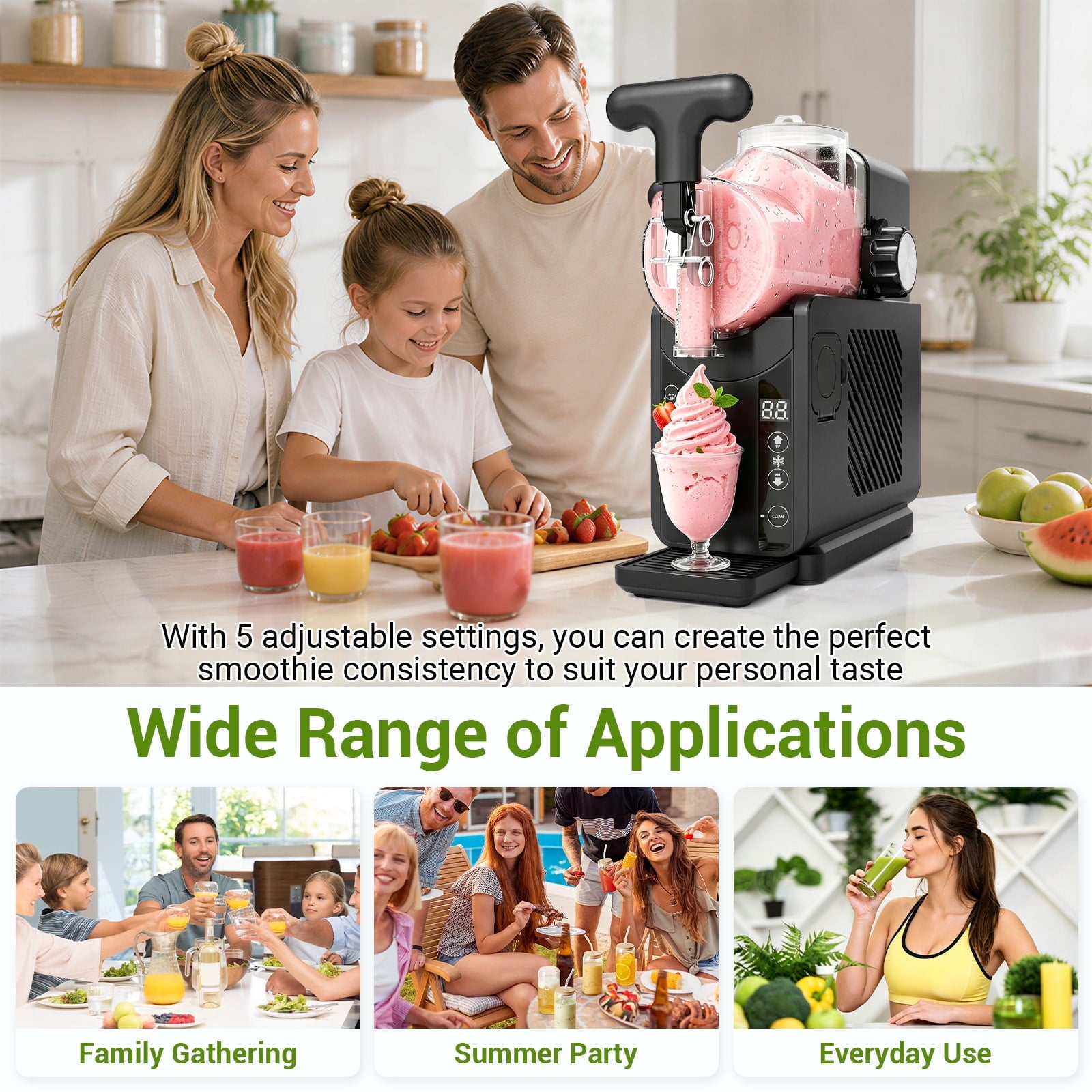 Friwest Slushy Machine with Compressor, No Ice Needed, 5 Preset Slush & Margarita Programs, Self Cleaning
