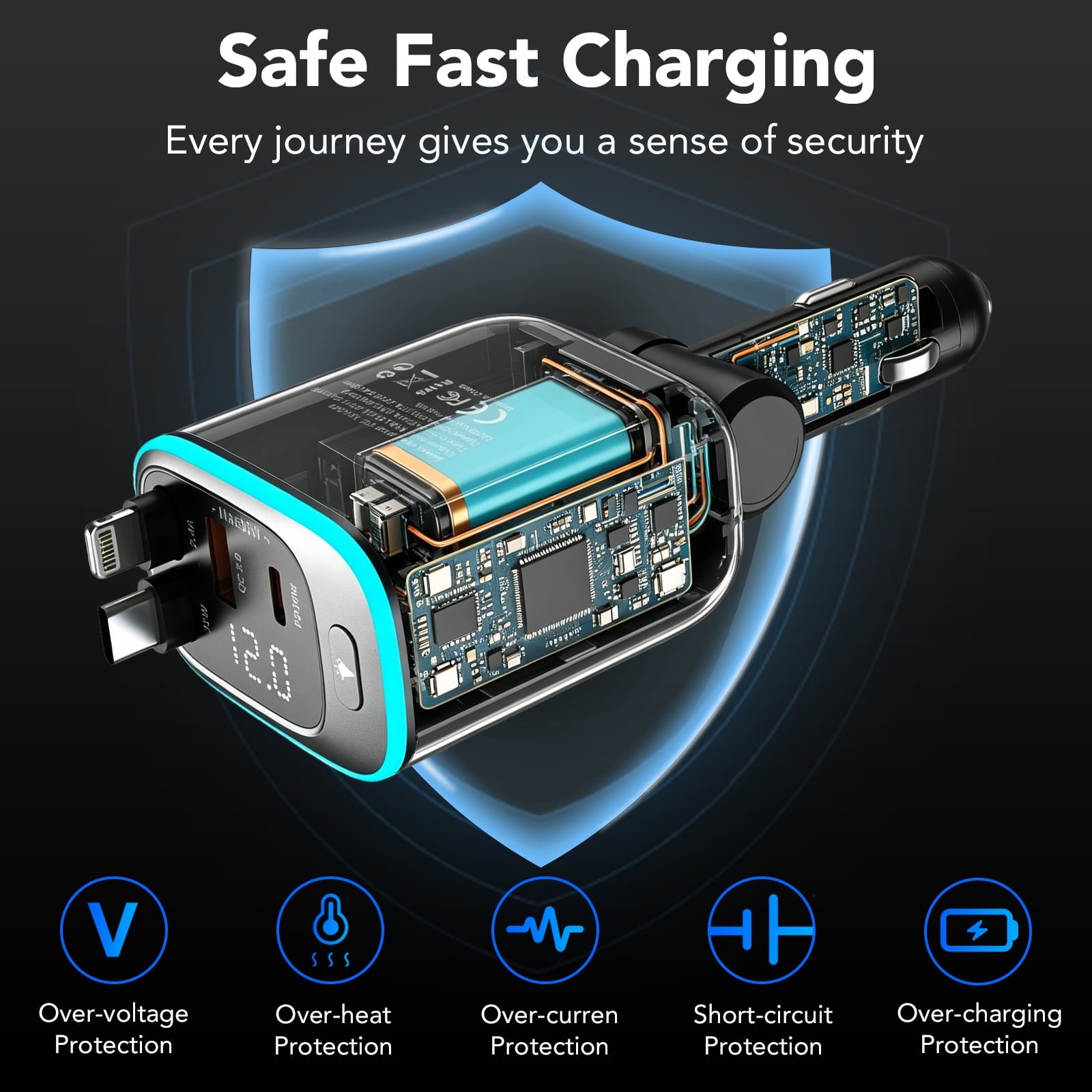 KT1 85W Retractable Car Charger, Fast USB C Charger with 180° Adjustable Arm, PD30W & QC3.0, Compatible for iPhone, iPad, Airpod, Android - Road Trip Essentials