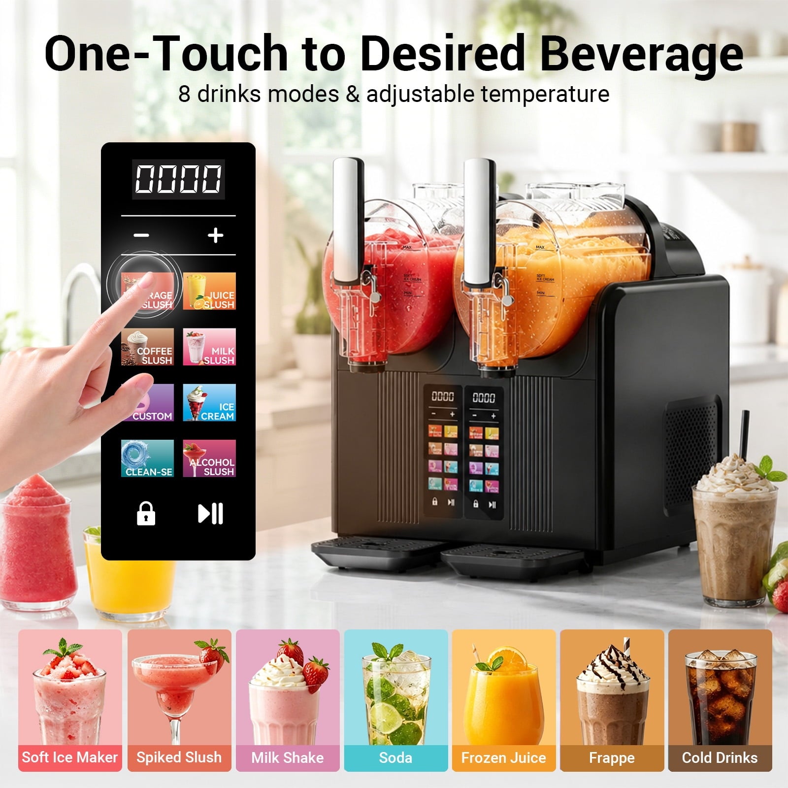 Feiwest Slushie Machine, 54oz x 2 Tank Slushy Machine for Home, No Ice Needed Frozen Drink Maker, Margarita Maker with Self-Cleaning, for Frozen Margaritas, Frappés, Milkshake & More