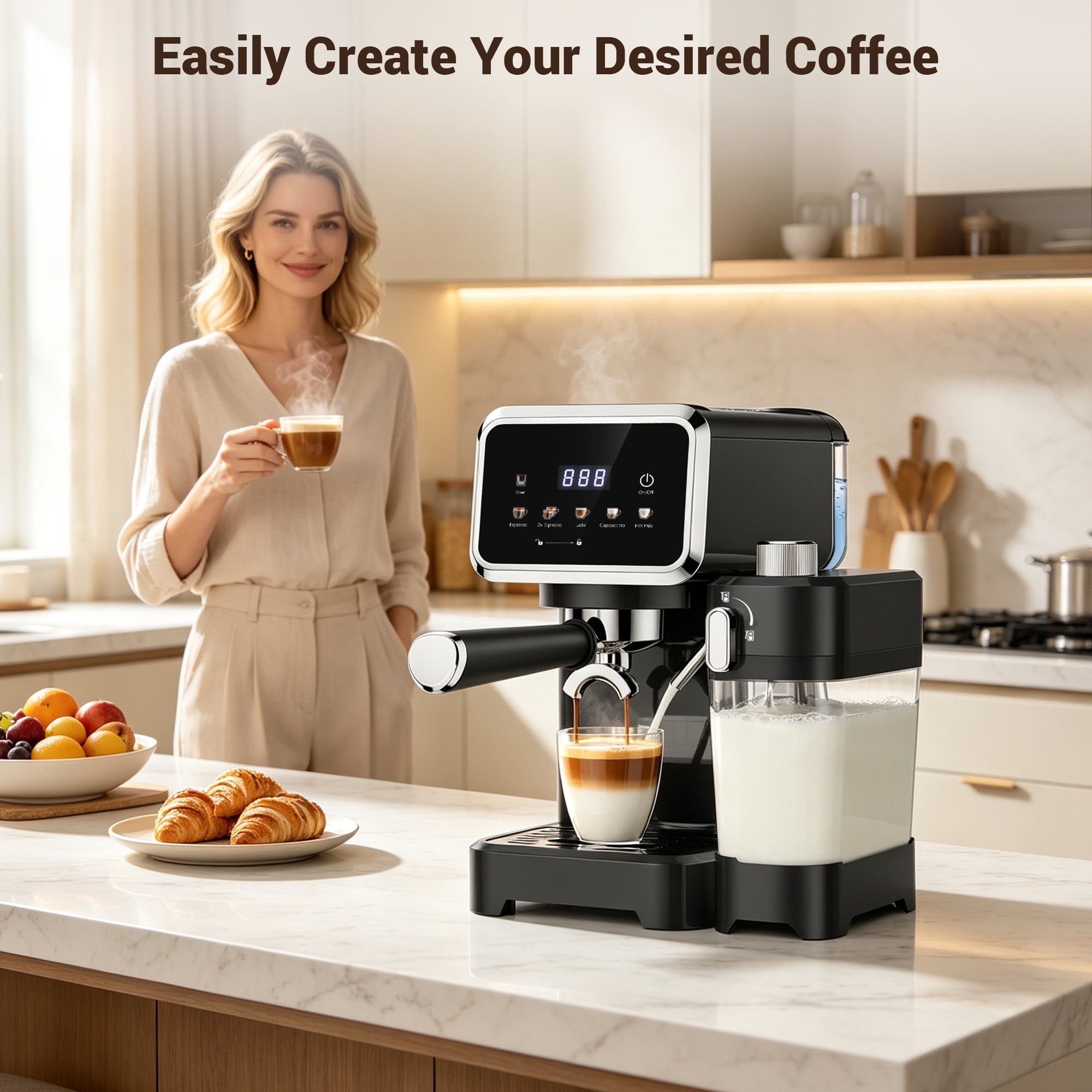 Friwest Espresso Machine 20 Bar, Super Compact Espresso Maker with Touch Screen, Professional Coffee Machine, Automatic Milk Frother for Cappuccino