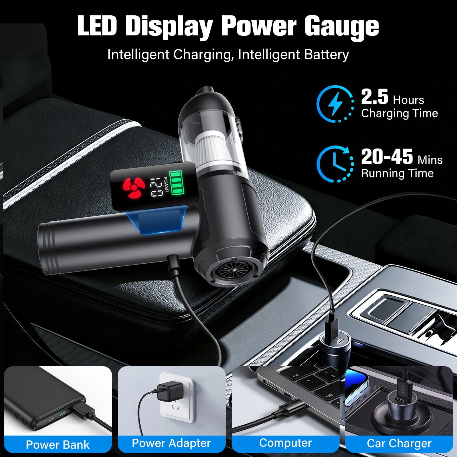 Cordless Car Vacuum with LED Display Screen, 180000RPM 2-in-1 Handheld Vacuum & Air Duster, 120W Brushless Motor, Multi-Nozzles for Car Home Office Pet Hair