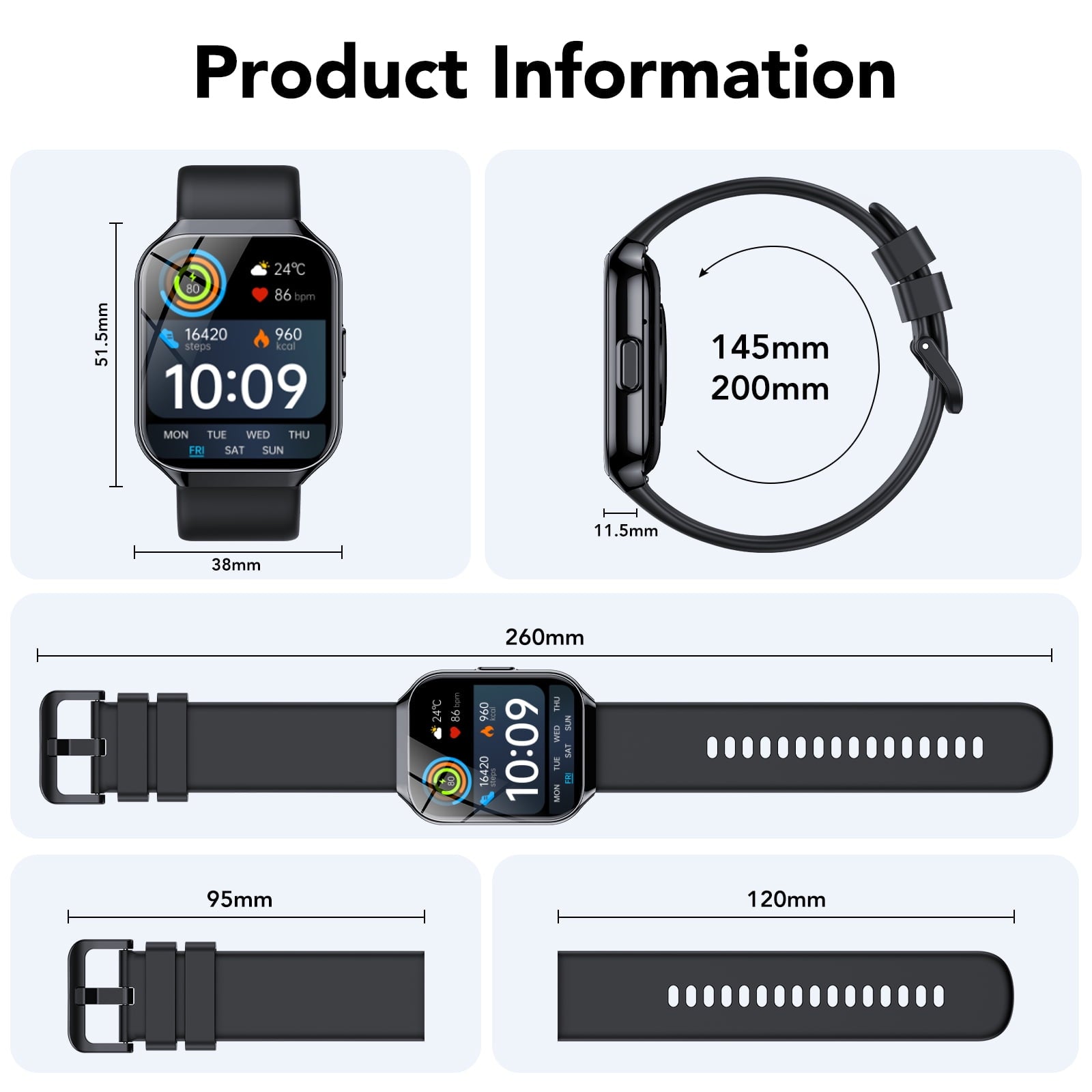 2026 NEW Smart Watch, 1.96''HD Screen SmartWatch for Men Women's, Answer/Make/Message, 100 Sports Modes, IP68 Waterproof Fitness Tracker Compatible with Android and iPhone, Holiday Gifts, Black