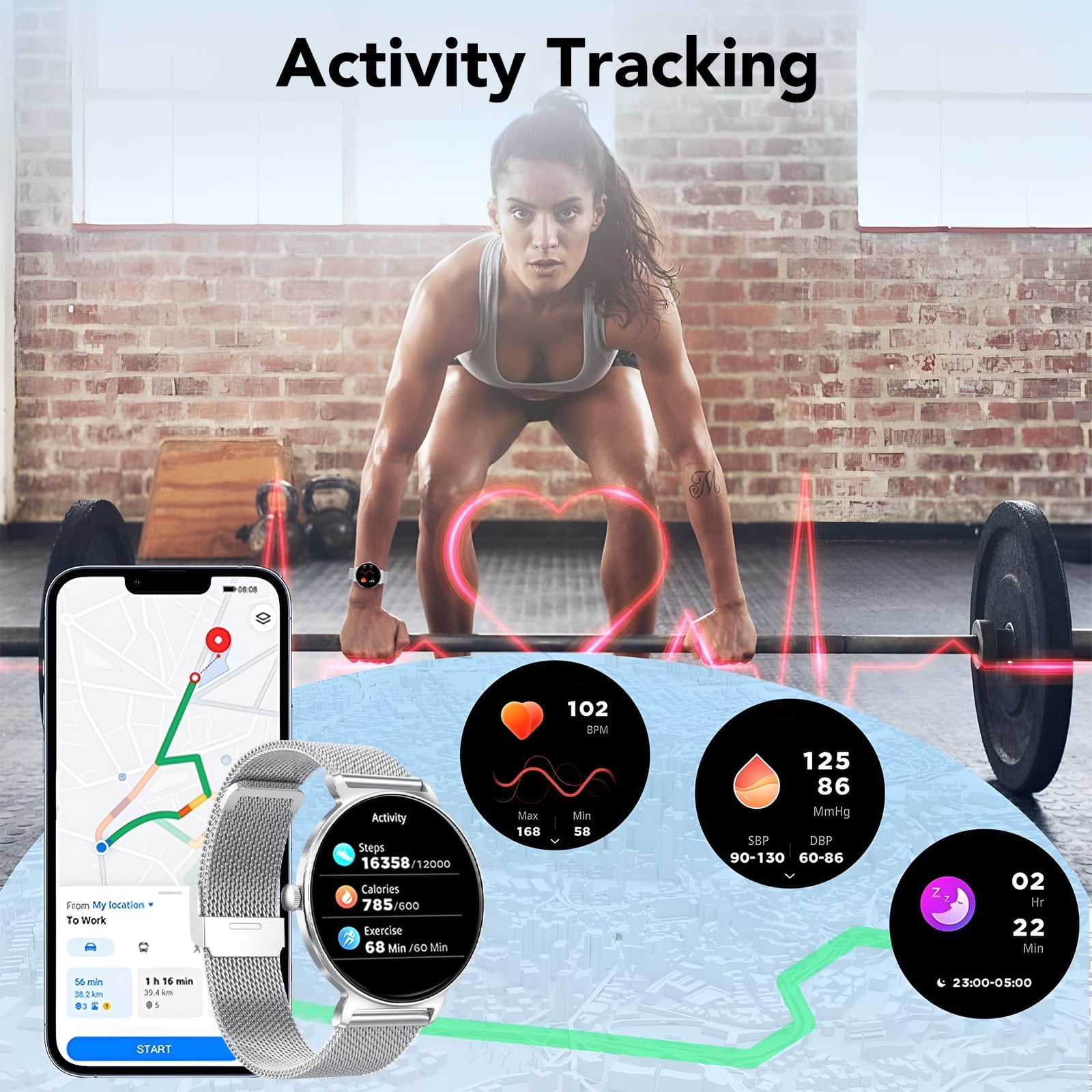 Smart Watch for Women, 1.27" Thin Face Fitness Tracker with Bluetooth Calls(Answer&Make), Smart Watch Fits for Android and iPhone, IP68 Waterproof, 110+ Sport Modes Smartwatch (2 Strap)
