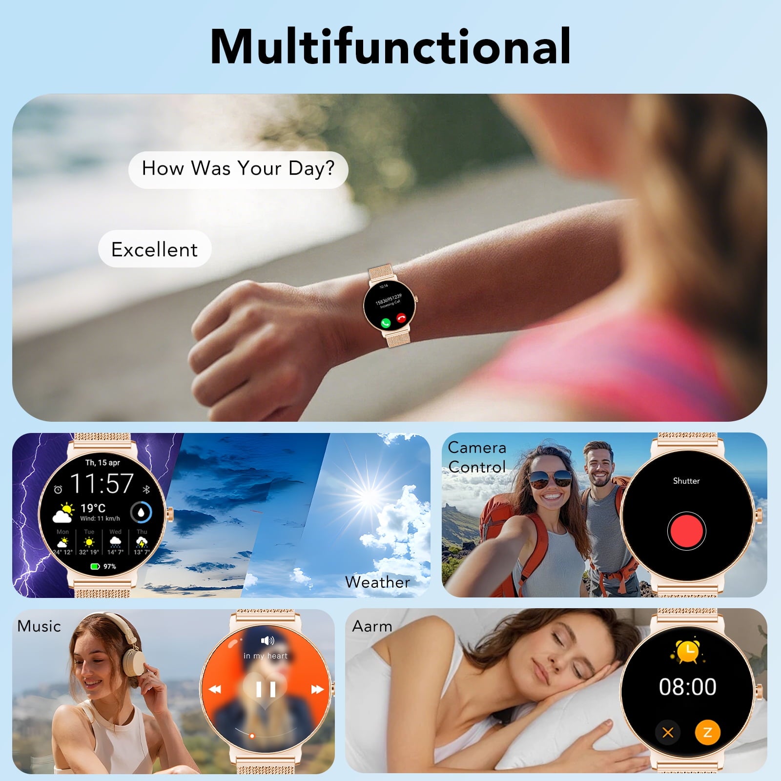 Smart Watch for Women, 1.27" Thin Face Fitness Tracker with Bluetooth Calls(Answer&Make), Smart Watch Fits for Android and iPhone, IP68 Waterproof, 110+ Sport Modes Smartwatch (2 Strap), Pink
