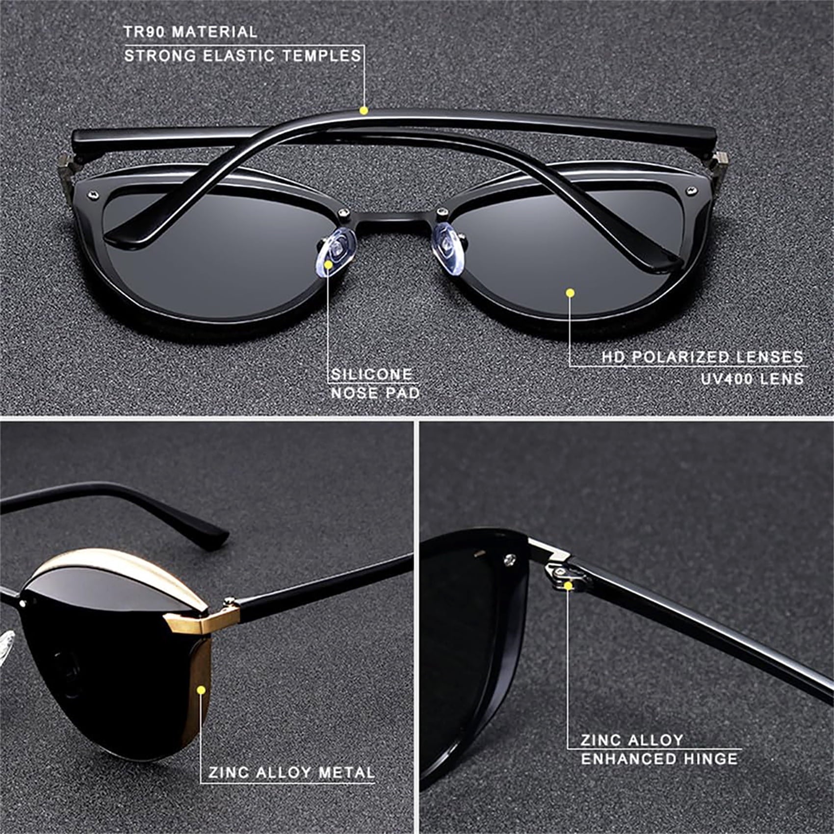 Newest Trendy Women's Oversized Polarized Sunglasses, High Quality, 100% UV400 Protection, HD VISUAL, Suitable for Driving, Outdoor, Traveling(Black）