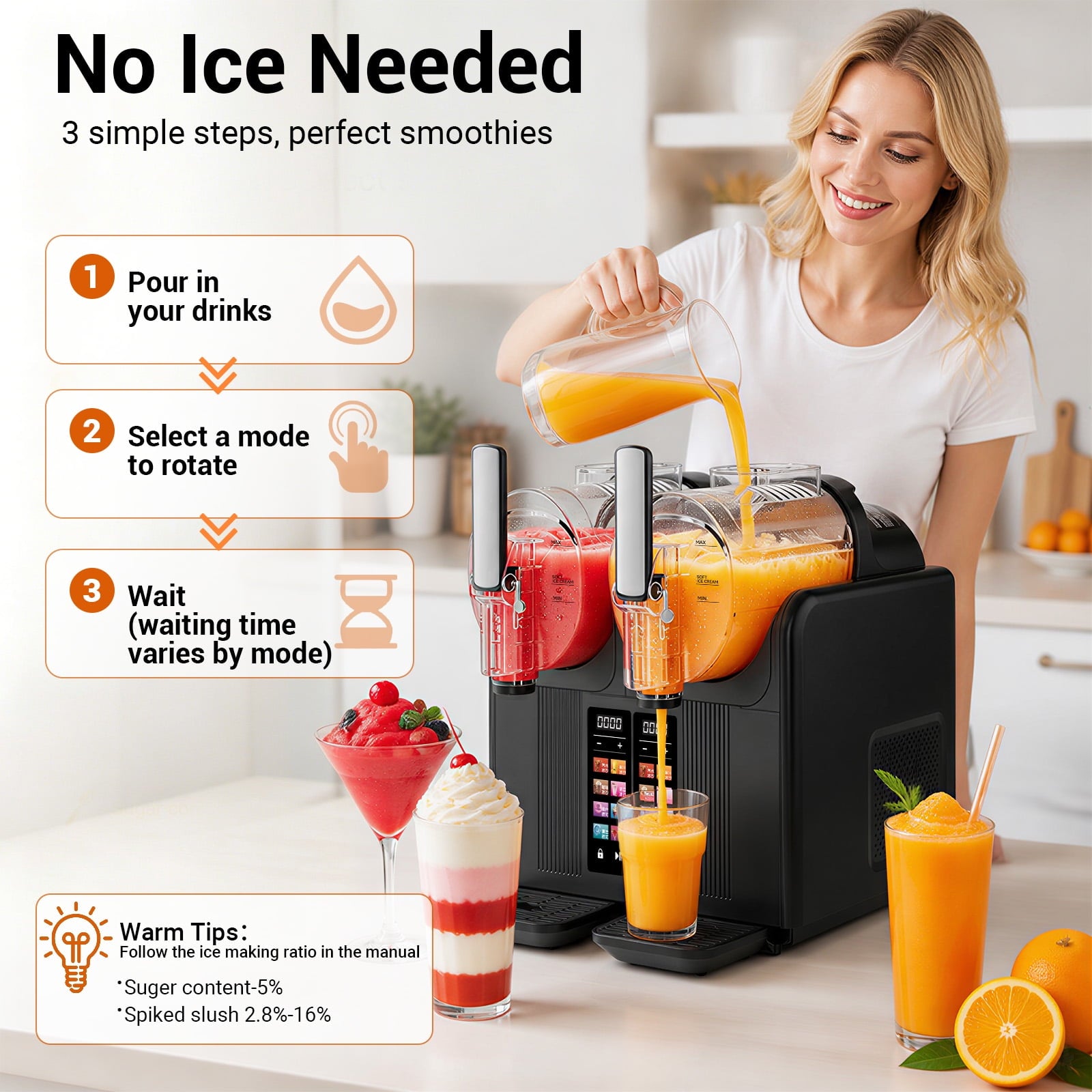 Feiwest Slushie Machine, 54oz x 2 Tank Slushy Machine for Home, No Ice Needed Frozen Drink Maker, Margarita Maker with Self-Cleaning, for Frozen Margaritas, Frappés, Milkshake & More