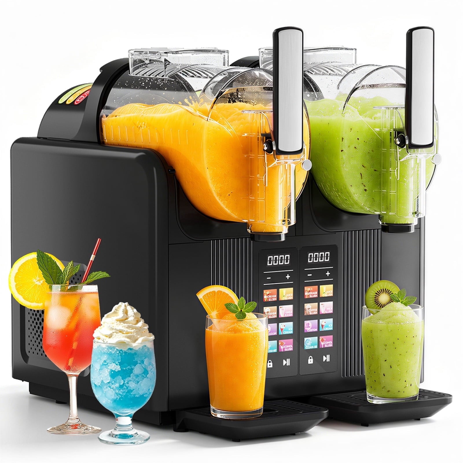 Feiwest Slushie Machine, 54oz x 2 Tank Slushy Machine for Home, No Ice Needed Frozen Drink Maker, Margarita Maker with Self-Cleaning, for Frozen Margaritas, Frappés, Milkshake & More
