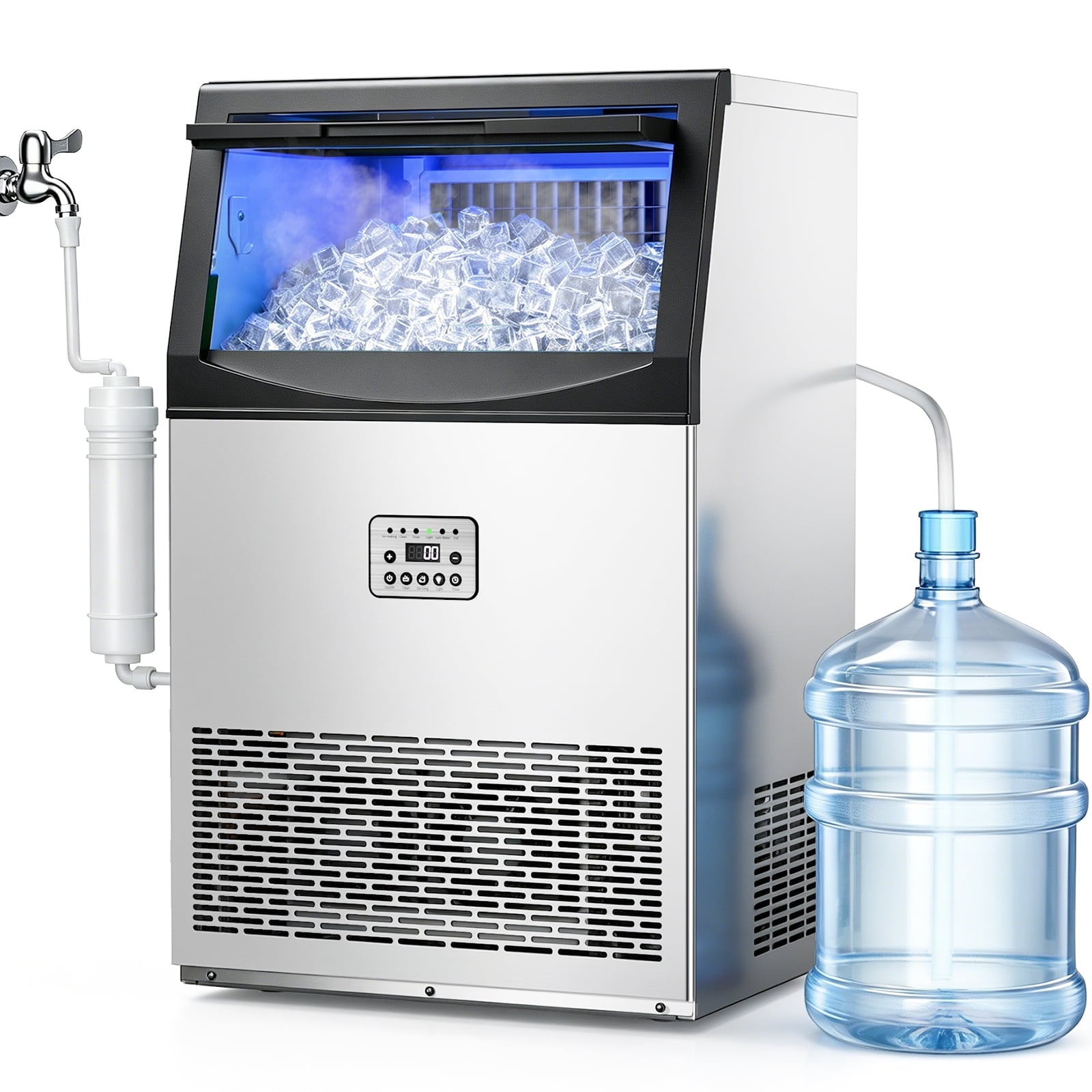 Friwest Commercial Ice Maker Machine,200 Lbs/24H with 33 Lbs Storage, 55-Cube Square Ice Maker, 15-Min First Batch, Self-Filling Water System, Stainless Steel Ice Machine for Restaurant, Bar & Shop