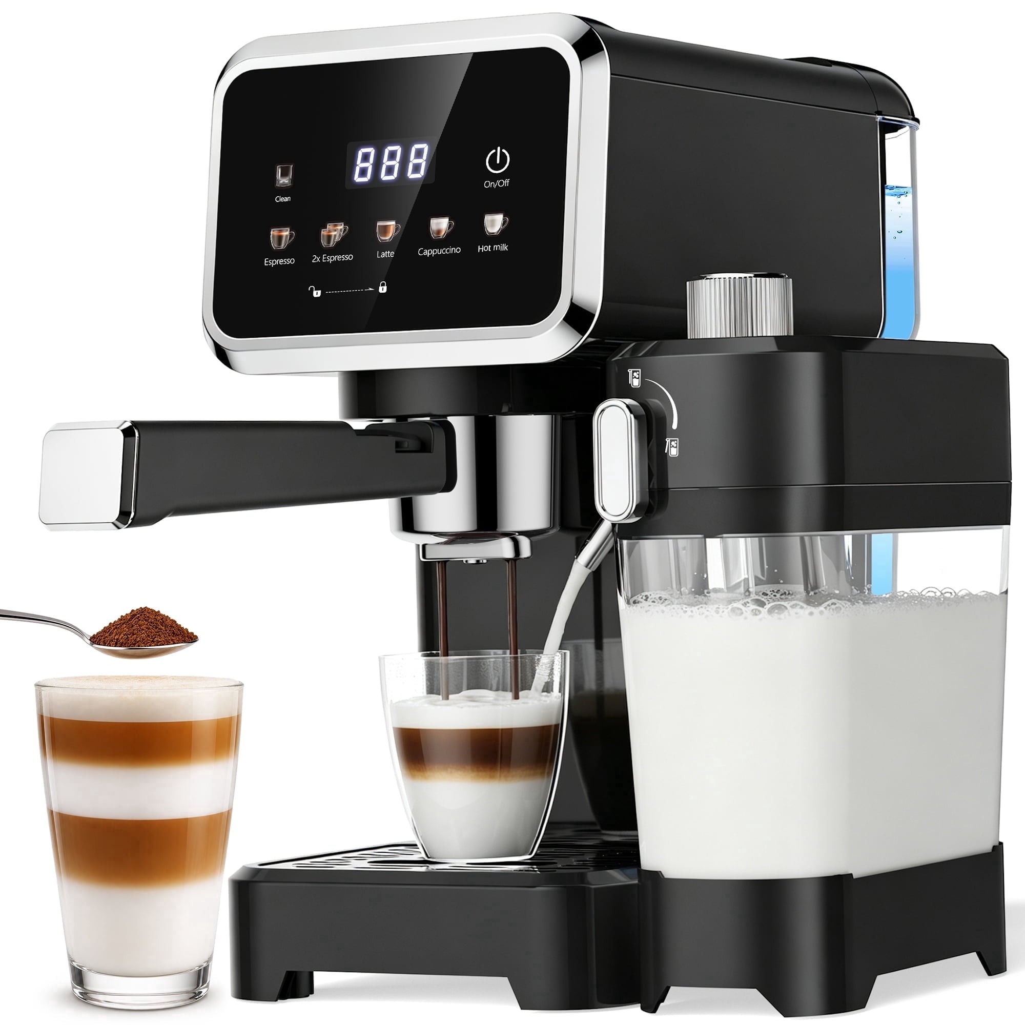 Friwest Espresso Machine 20 Bar, Super Compact Espresso Maker with Touch Screen, Professional Coffee Machine, Automatic Milk Frother for Cappuccino