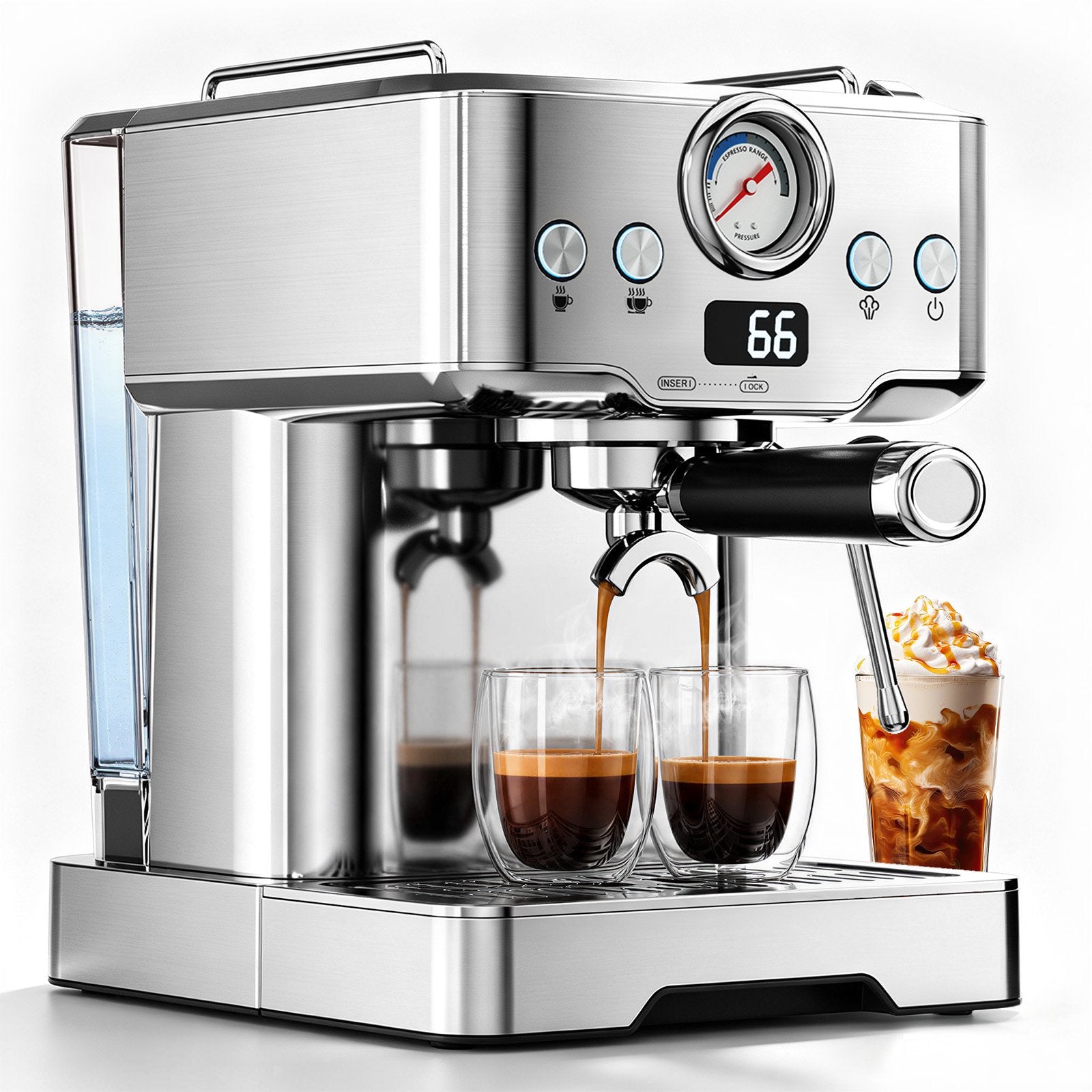 Friwest Espresso Machine with Steam Wand, 20 Bar Coffee Maker, Stainless Steel Espresso Machine for Latte, Cappuccino, Espresso, Ground Coffee & Coffee Pods