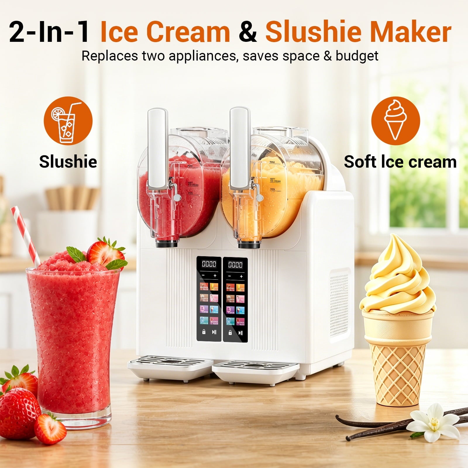 Feiwest Slushie Machine, 2 x 54oz Frozen Drink Maker with 8 Preset Programs, Adjustable Temperature & Texture, Margarita Machine for Cocktails