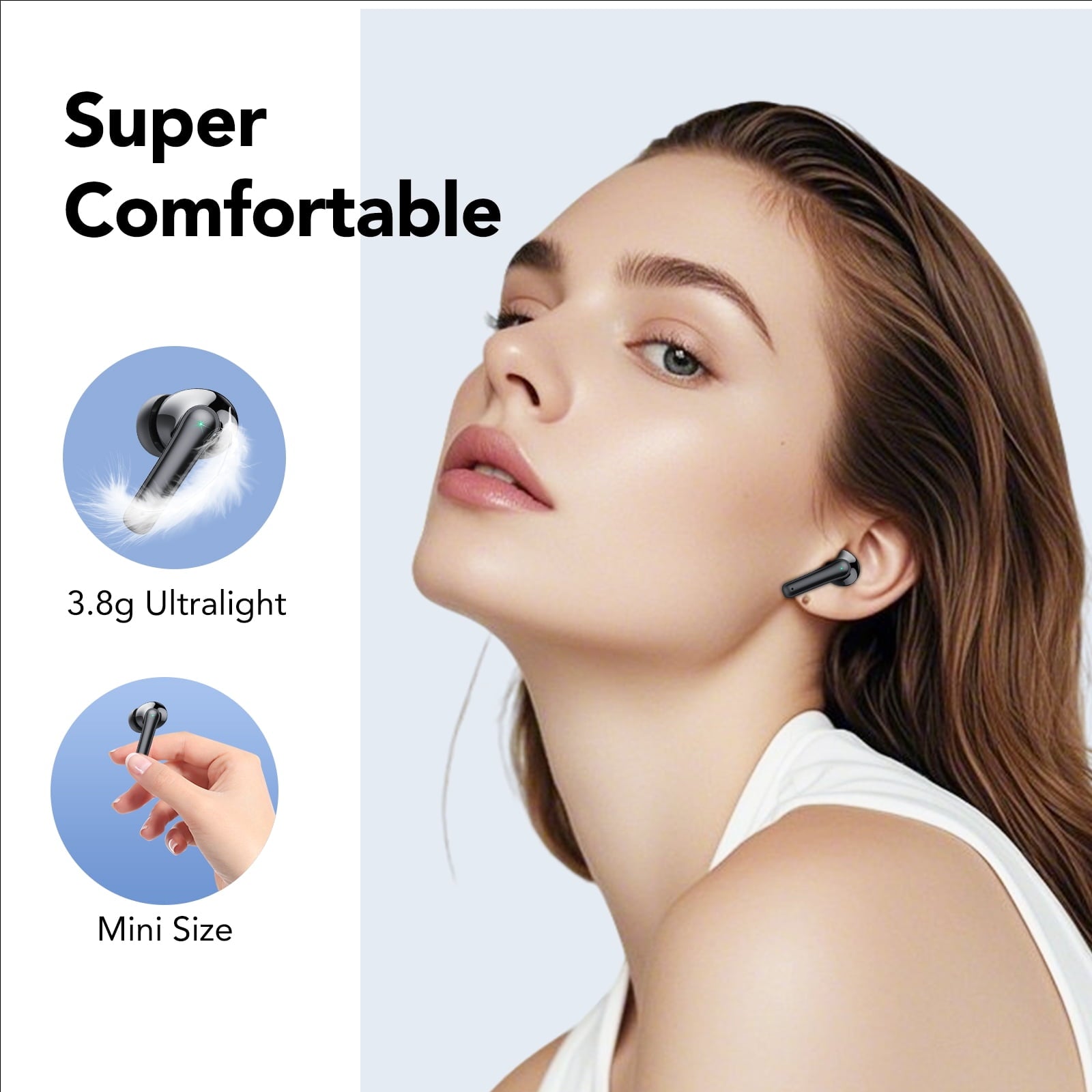 Bluetooth Headphones True Wireless Earbuds 40H Long Playback, Stereo Deep Bass, LED Display, IPX7, Lightweight in Ear Earphone, Noise Cancelling Headphones with Mic for iPhone Android, Black