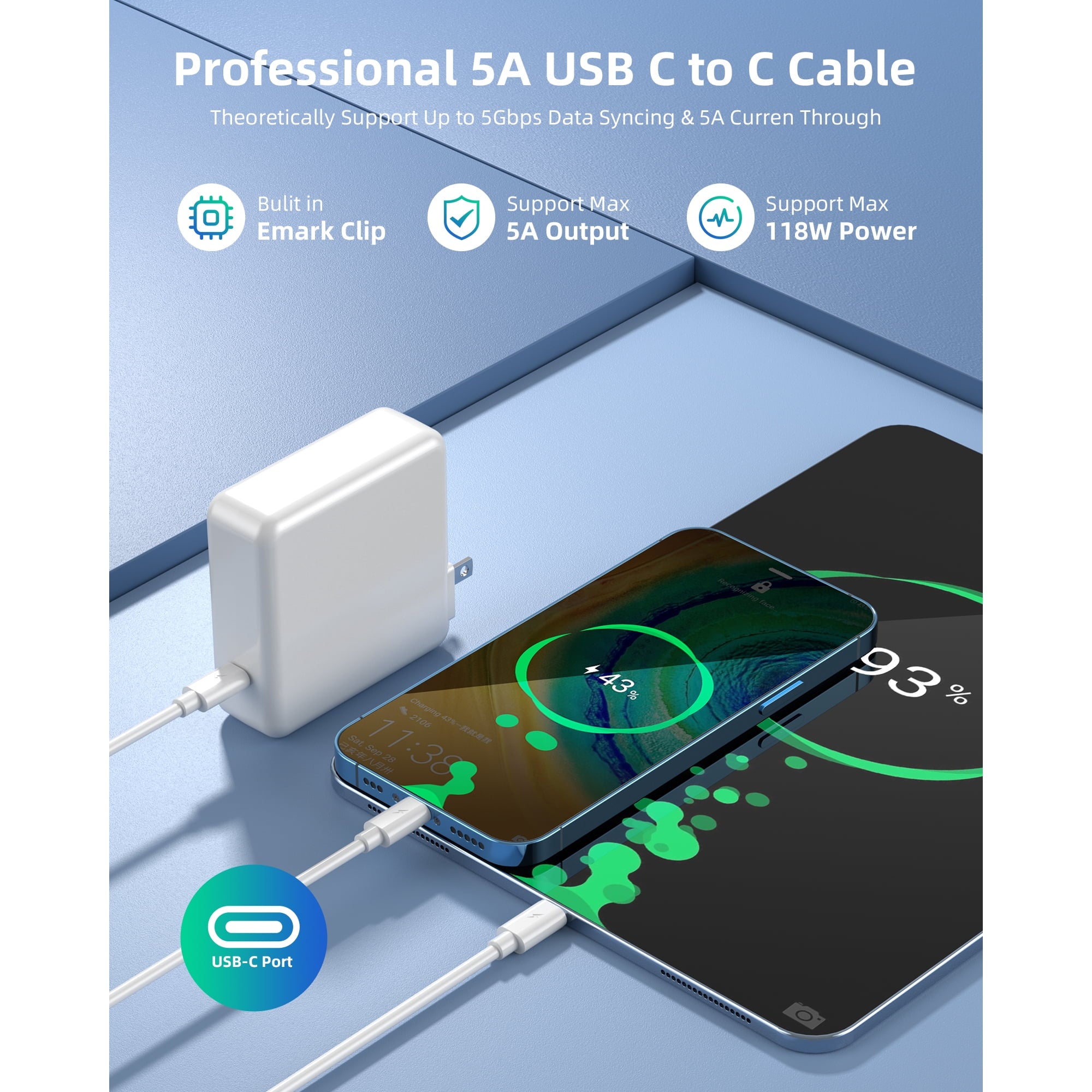 118W USB C Fast Charger，Laptop Charger Compatible with All USB C Charge Device