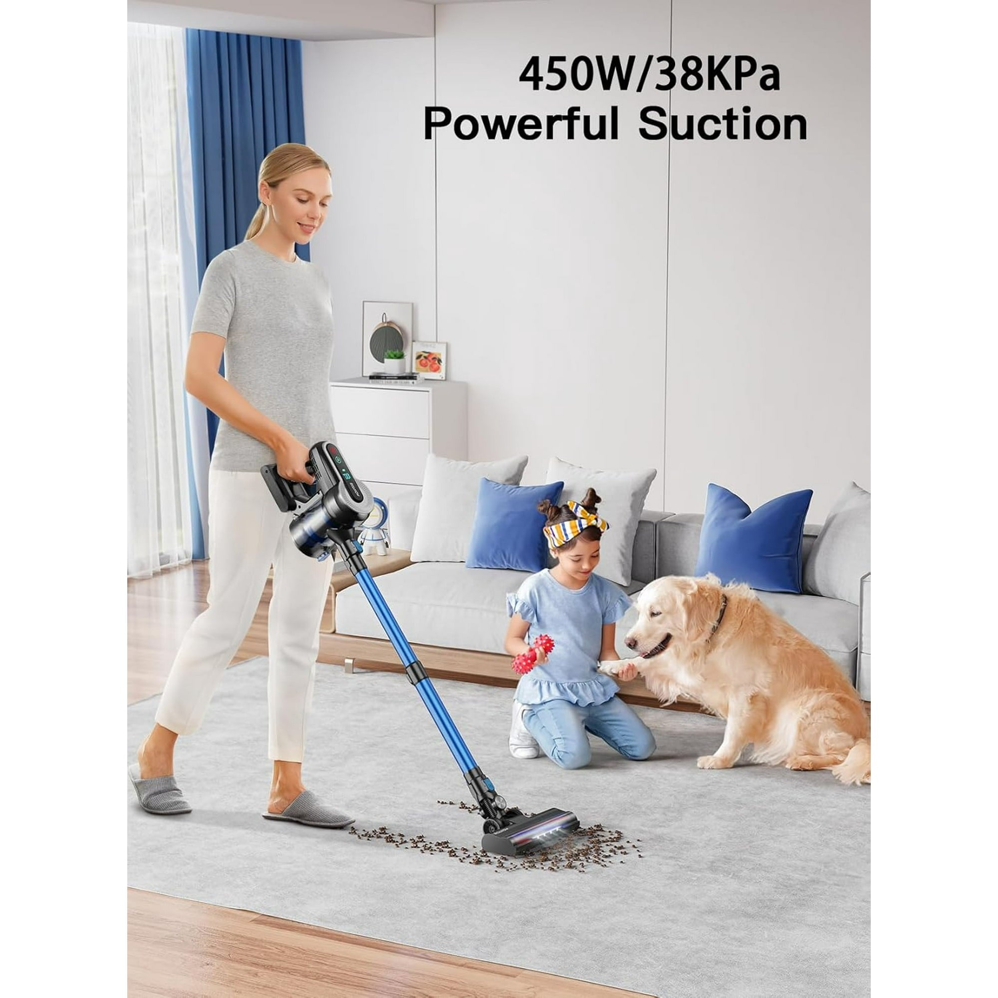 Roanow Cordless Vacuum Cleaner, 38KPA/55Mins with Display Stick Vacuum for Home Hardwood Floor Carpet Pet
